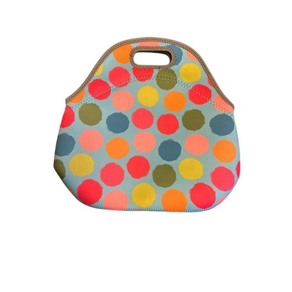 Tastefully Simple Let's Lunch Tote Neoprene Tote lunch bag colorful dots - Picture 2 of 6